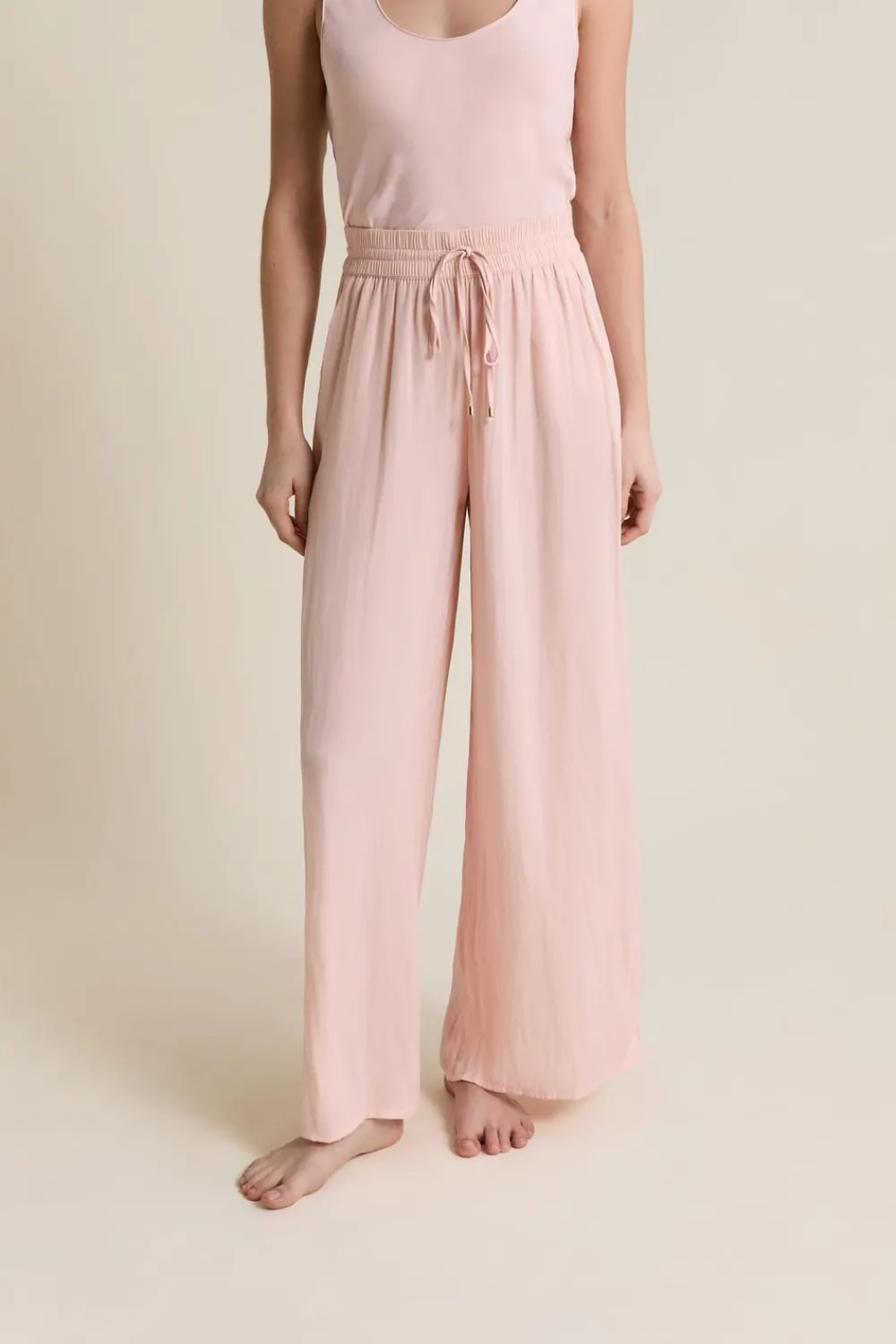 New ETAM Pantalon satiné coupe large ROSE POUDRE