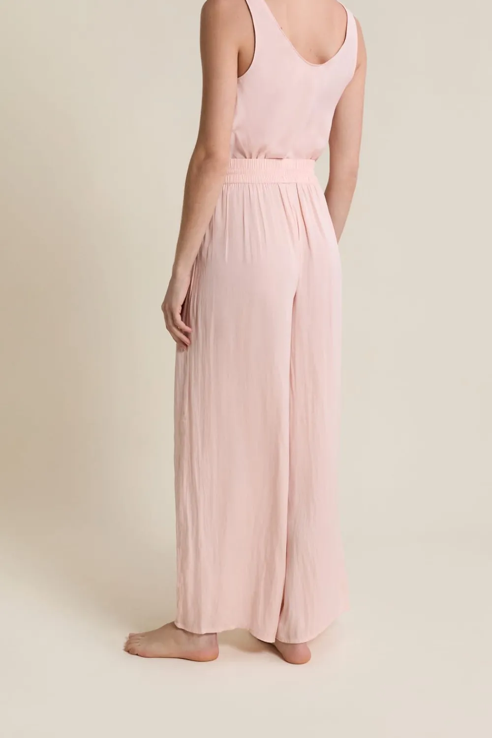 New ETAM Pantalon satiné coupe large ROSE POUDRE