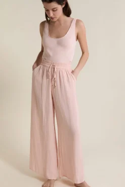 New ETAM Pantalon satiné coupe large ROSE POUDRE