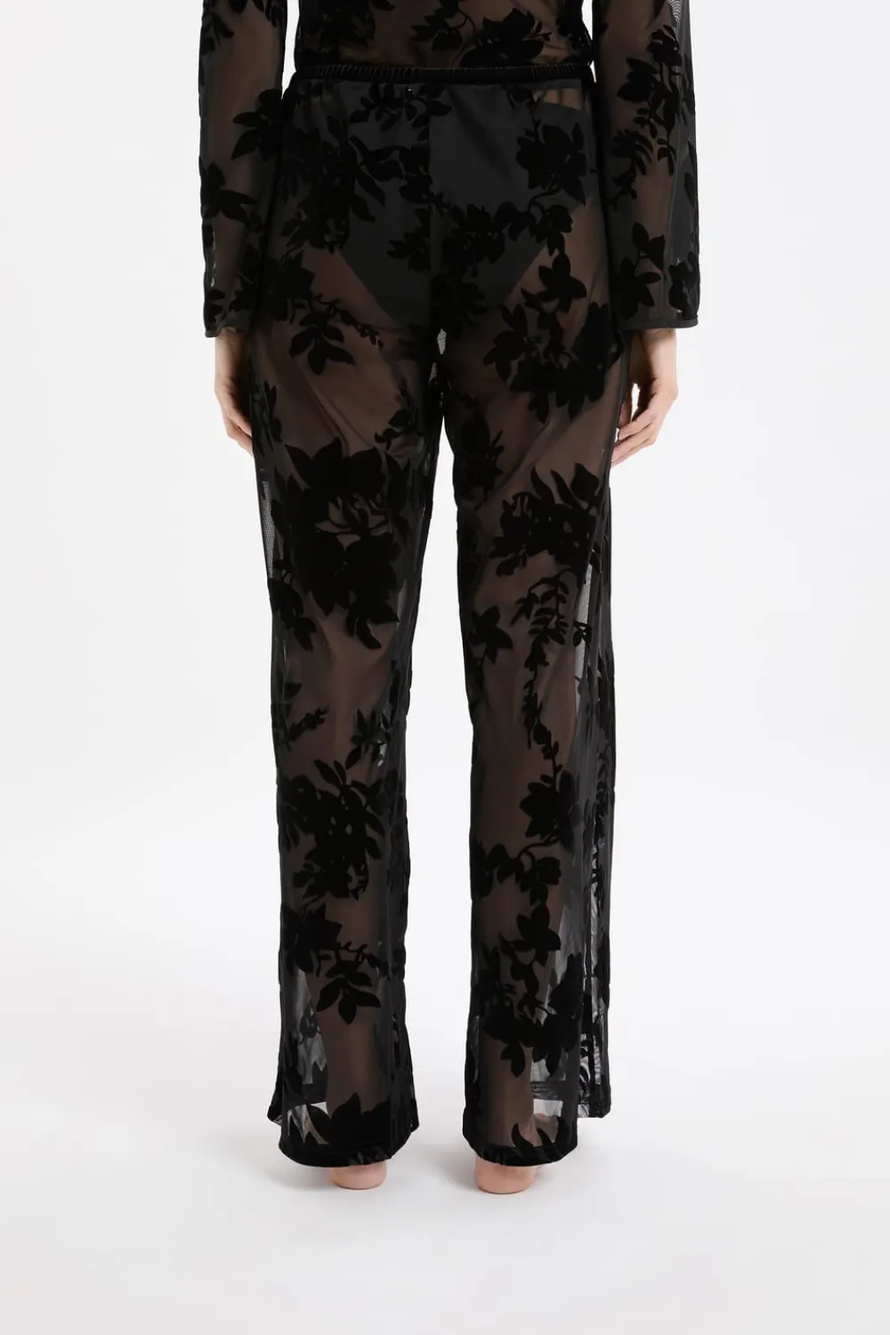 Sale ETAM Pantalon transparent à motif floral NOIR