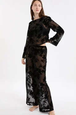 Sale ETAM Pantalon transparent à motif floral NOIR