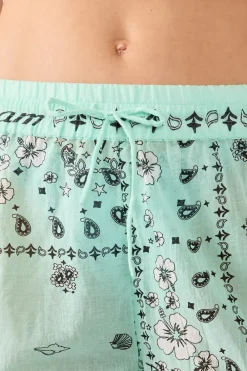 Sale ETAM Pantalones cortos de algodón estampados ESTAMPADO FONDO VERDE