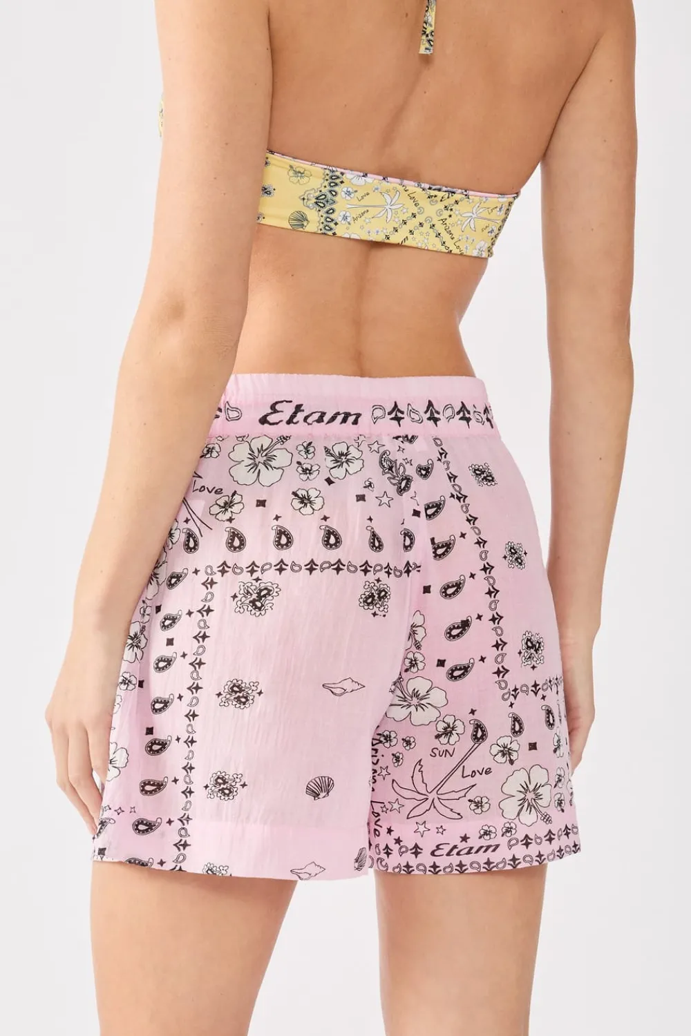 Hot ETAM Pantalones cortos de algodón estampados ESTAMPADO FONDO ROSA