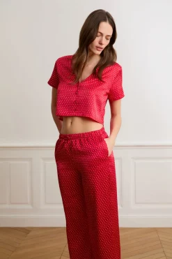 New ETAM Pantalones de pijama de satén con lunares ROJO