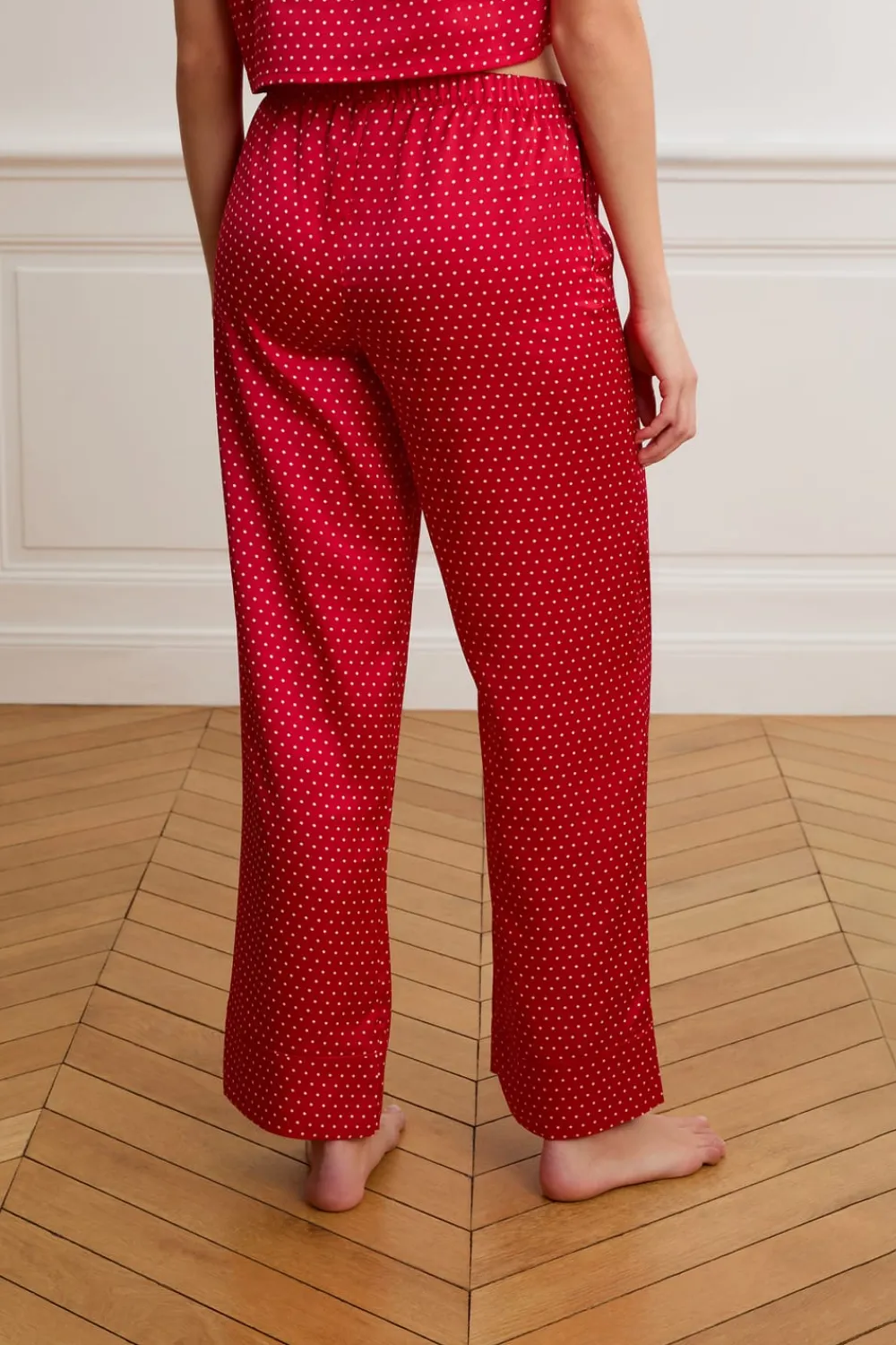 New ETAM Pantalones de pijama de satén con lunares ROJO