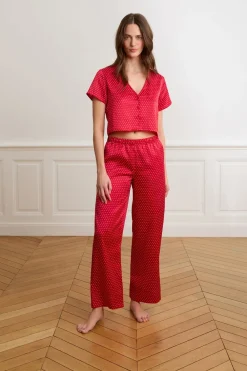 New ETAM Pantalones de pijama de satén con lunares ROJO