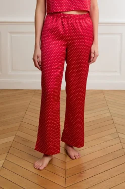 New ETAM Pantalones de pijama de satén con lunares ROJO