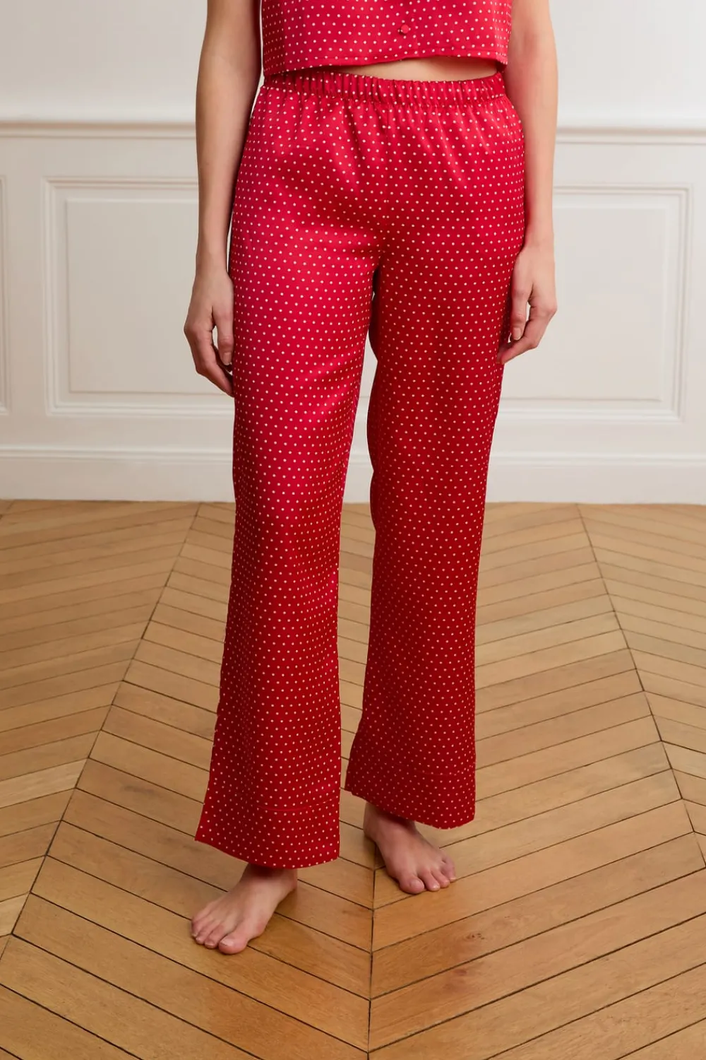 New ETAM Pantalones de pijama de satén con lunares ROJO