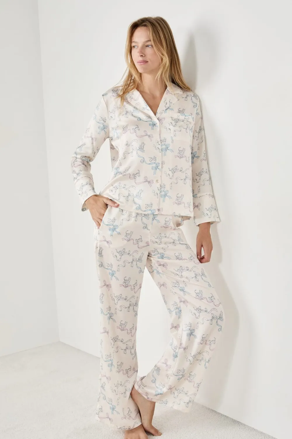 Online ETAM Pantalones de pijama estampados satinados ESTAMPADO BLANCO ROTO