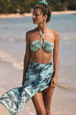 Outlet ETAM Pareo de algodón estampado ESTAMPADO FONDO AZUL
