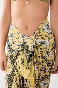 Best ETAM Pareo de algodón estampado ESTAMPADO FONDO AMARILLO