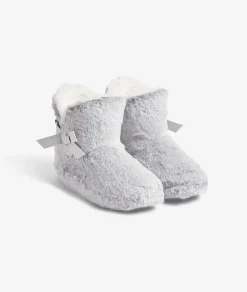 Best ETAM Patucos de peluche con lazos Corgi GRIS CLARO