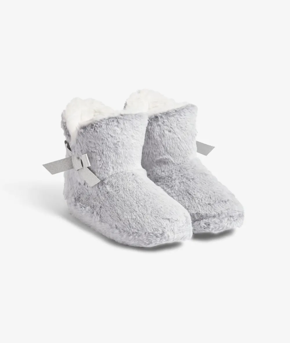 Best ETAM Patucos de peluche con lazos Corgi GRIS CLARO