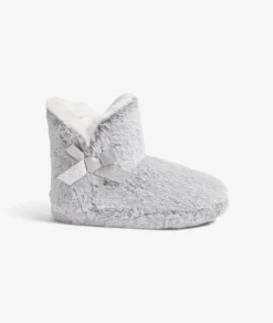 Best ETAM Patucos de peluche con lazos Corgi GRIS CLARO