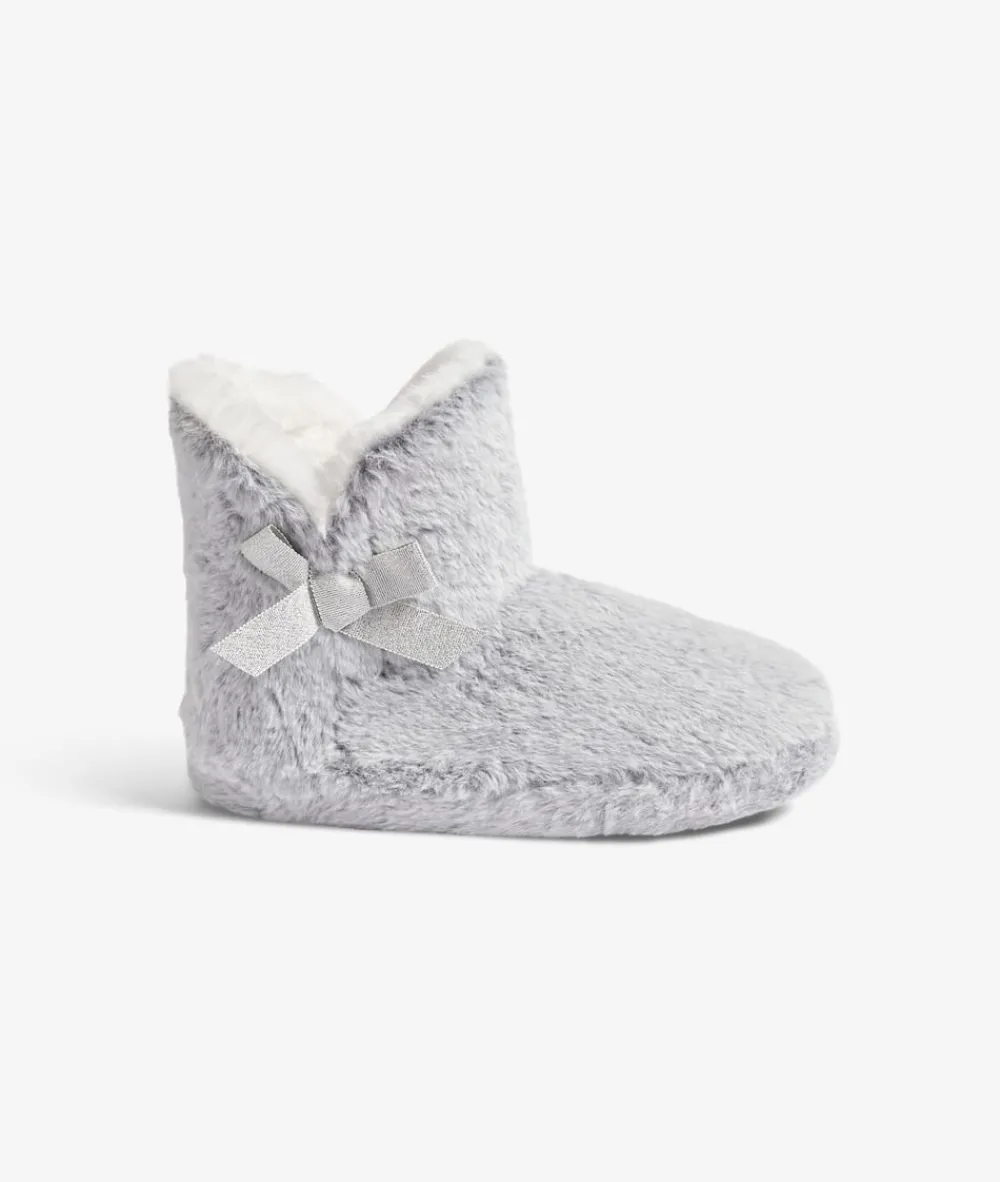 Best ETAM Patucos de peluche con lazos Corgi GRIS CLARO