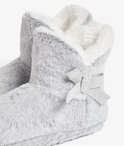 Best ETAM Patucos de peluche con lazos Corgi GRIS CLARO
