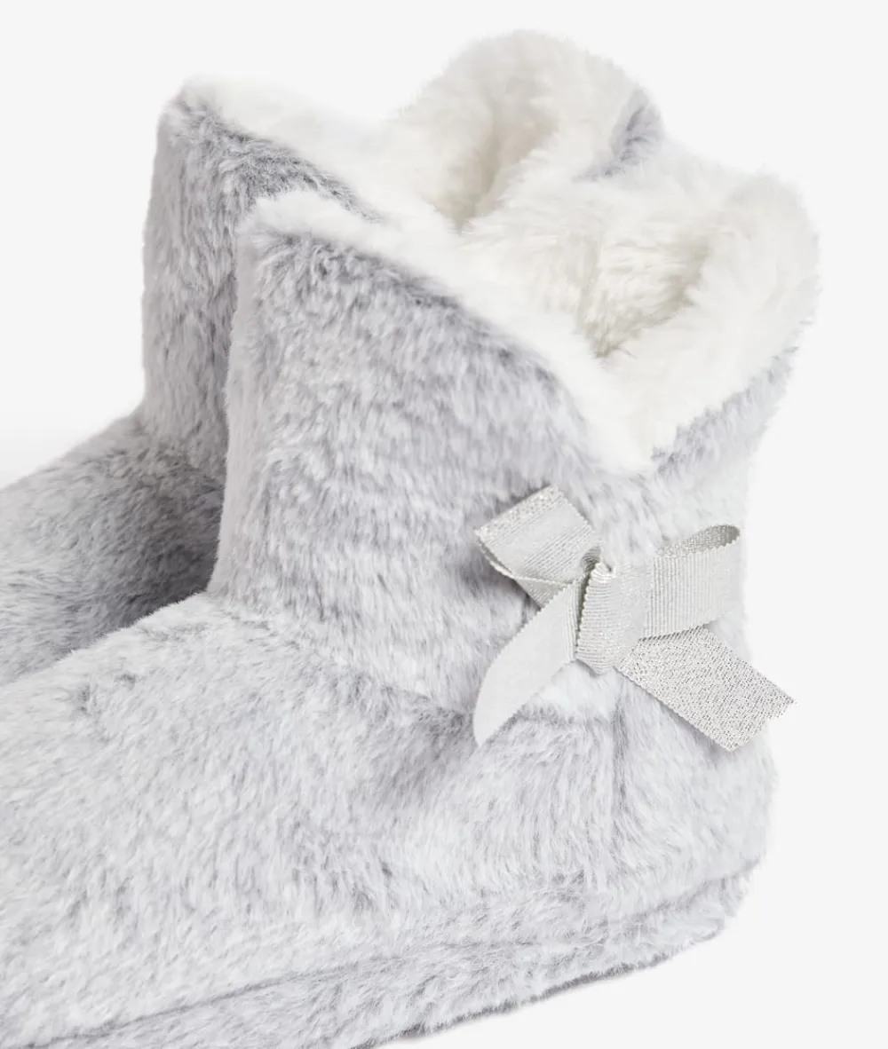 Best ETAM Patucos de peluche con lazos Corgi GRIS CLARO