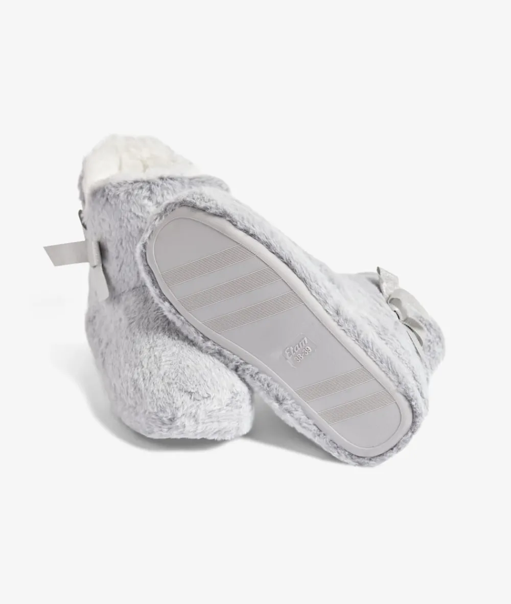 Best ETAM Patucos de peluche con lazos Corgi GRIS CLARO