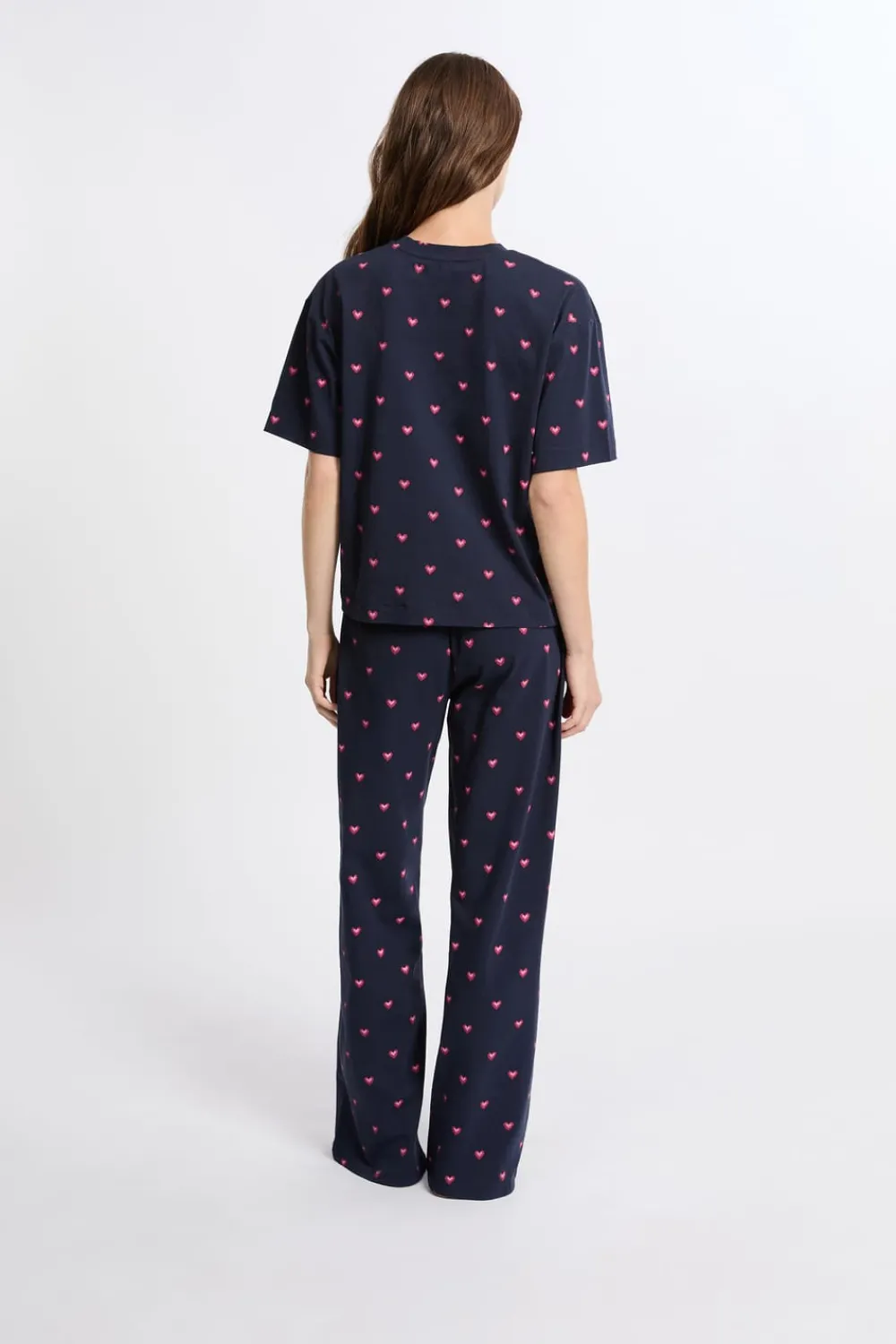 Best ETAM Pijama de 2 piezas con estampado de corazones de algodón MARINO