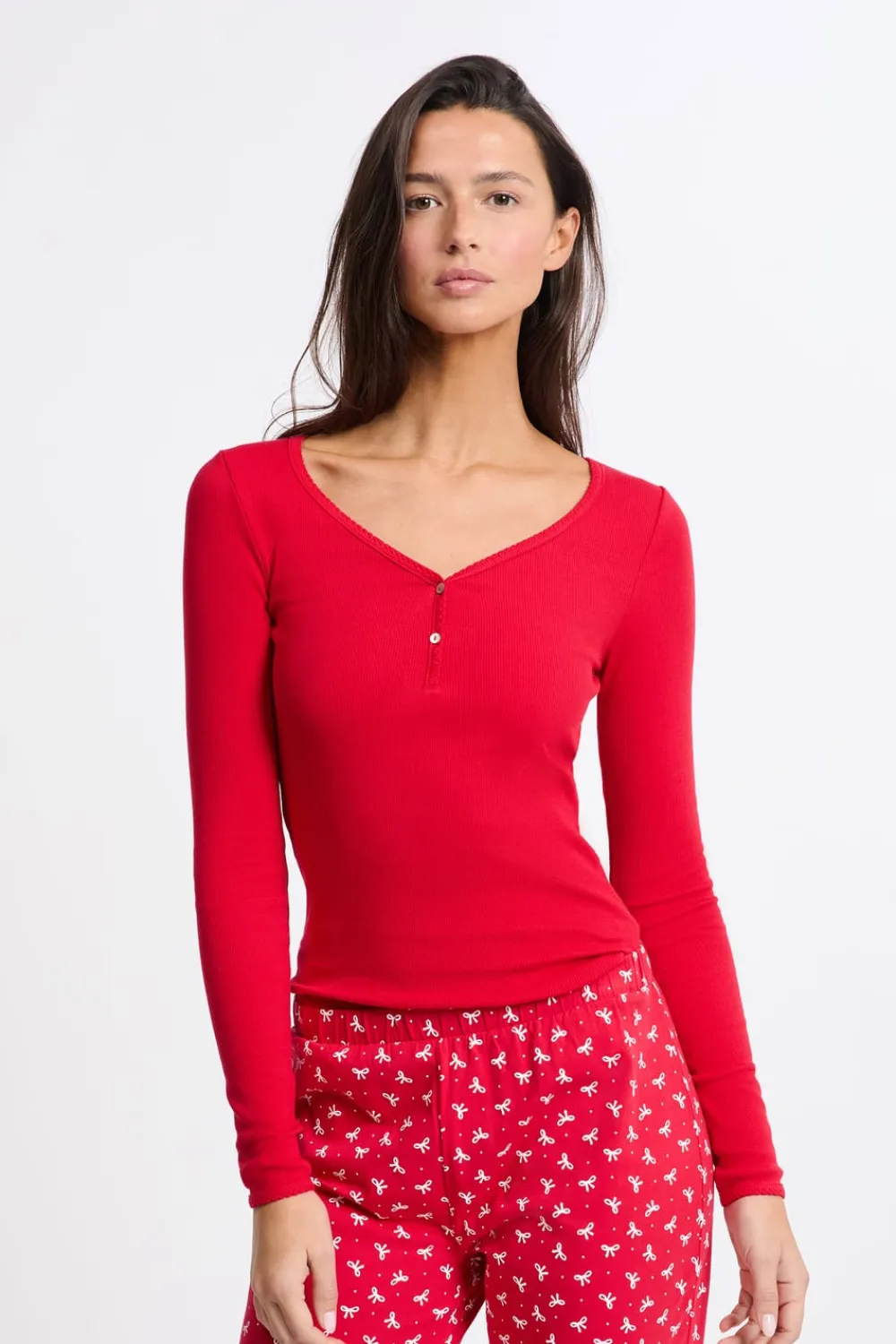 Clearance ETAM Pijama de 2 piezas con estampado de algodón ROJO