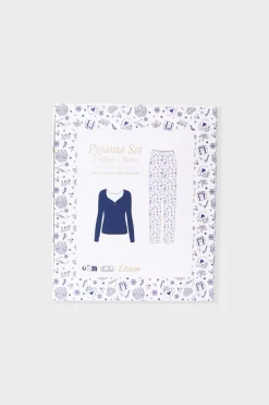New ETAM Pijama de 2 piezas con estampado de algodón MARINO