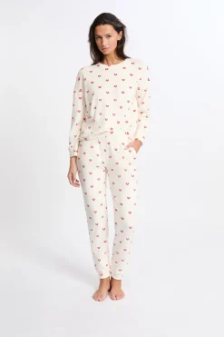Hot ETAM Pijama de 2 piezas con estampado de corazones CRUDO