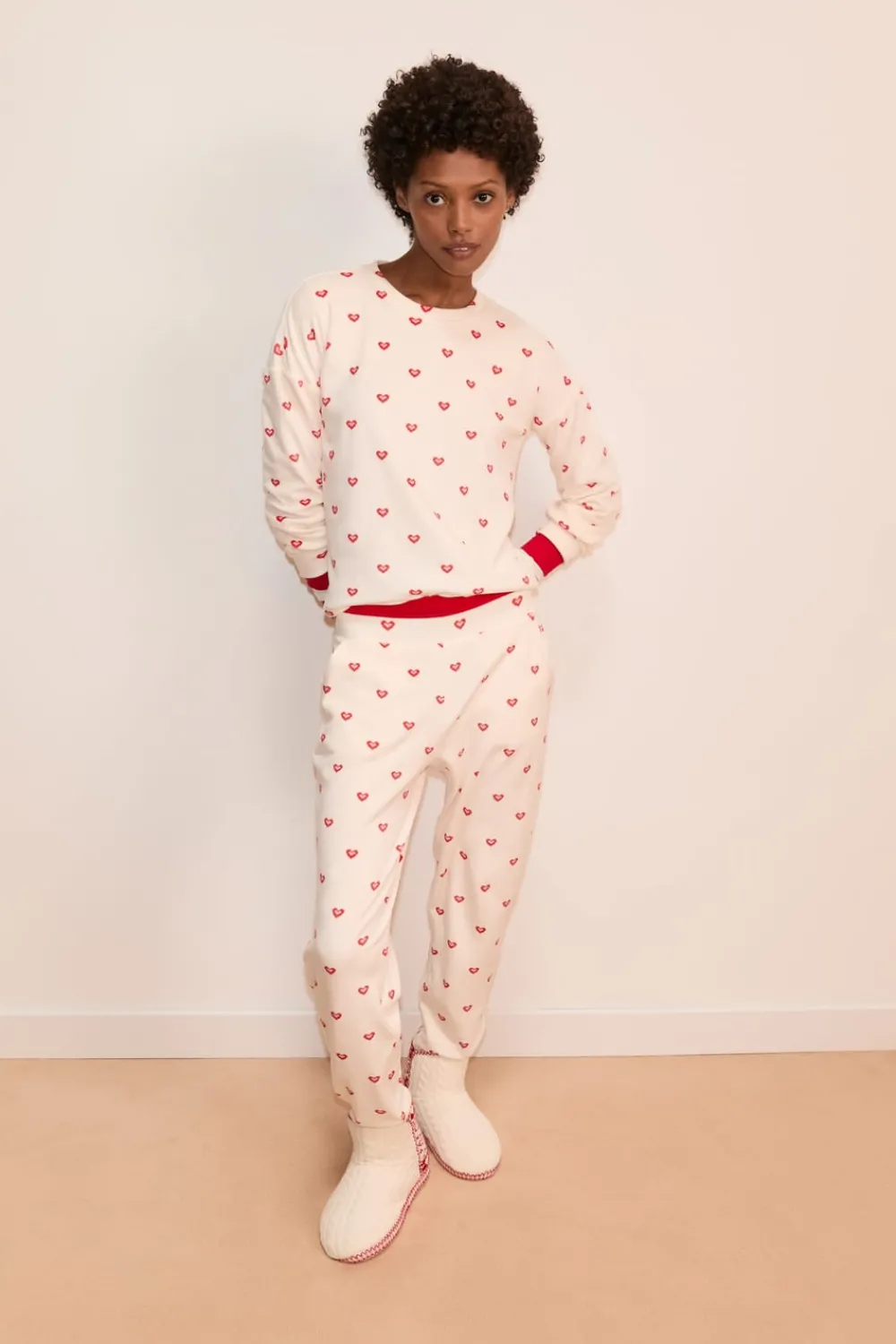 Hot ETAM Pijama de 2 piezas con estampado de corazones CRUDO