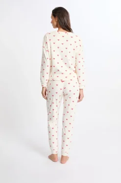 Hot ETAM Pijama de 2 piezas con estampado de corazones CRUDO