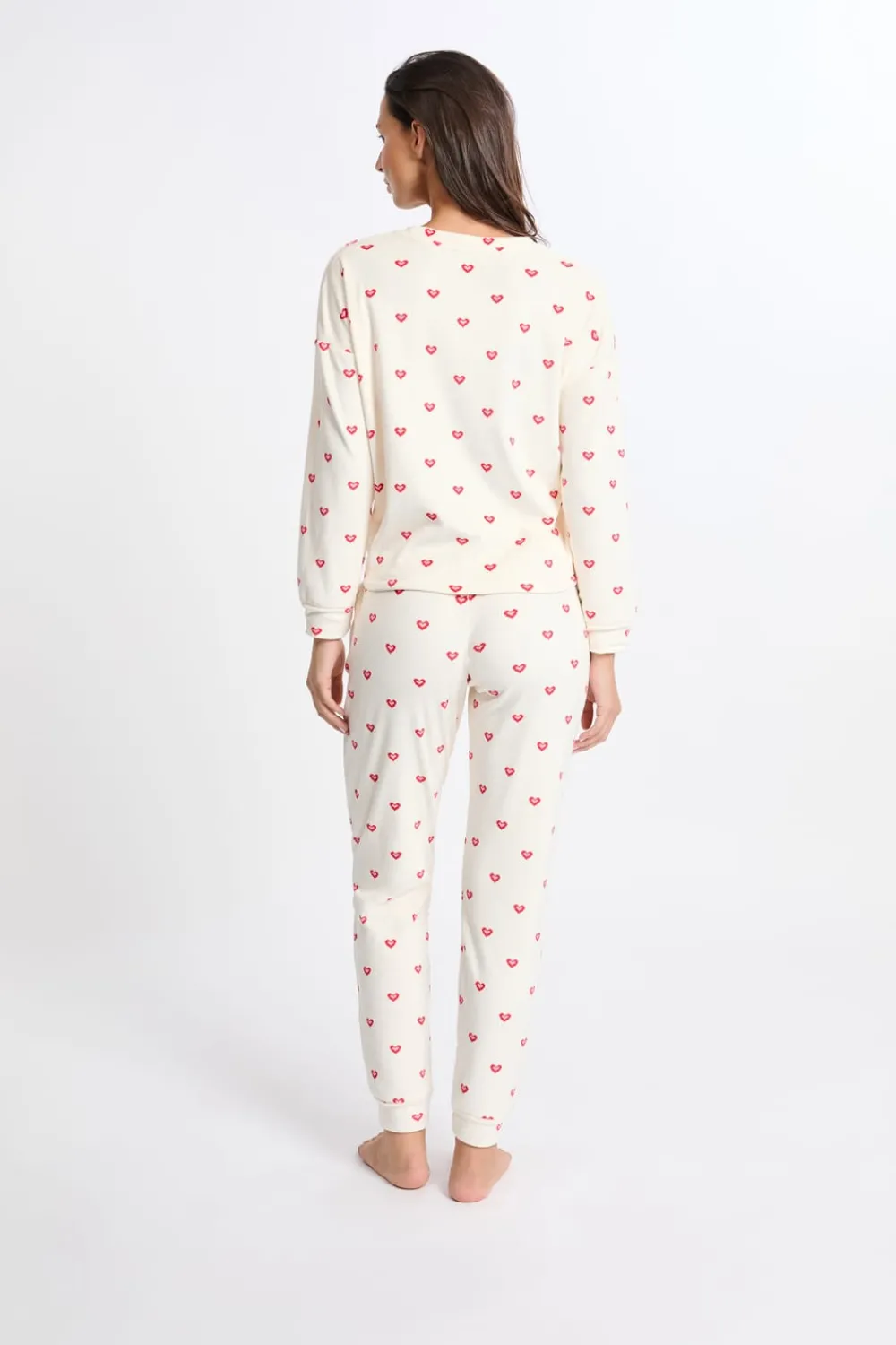 Hot ETAM Pijama de 2 piezas con estampado de corazones CRUDO