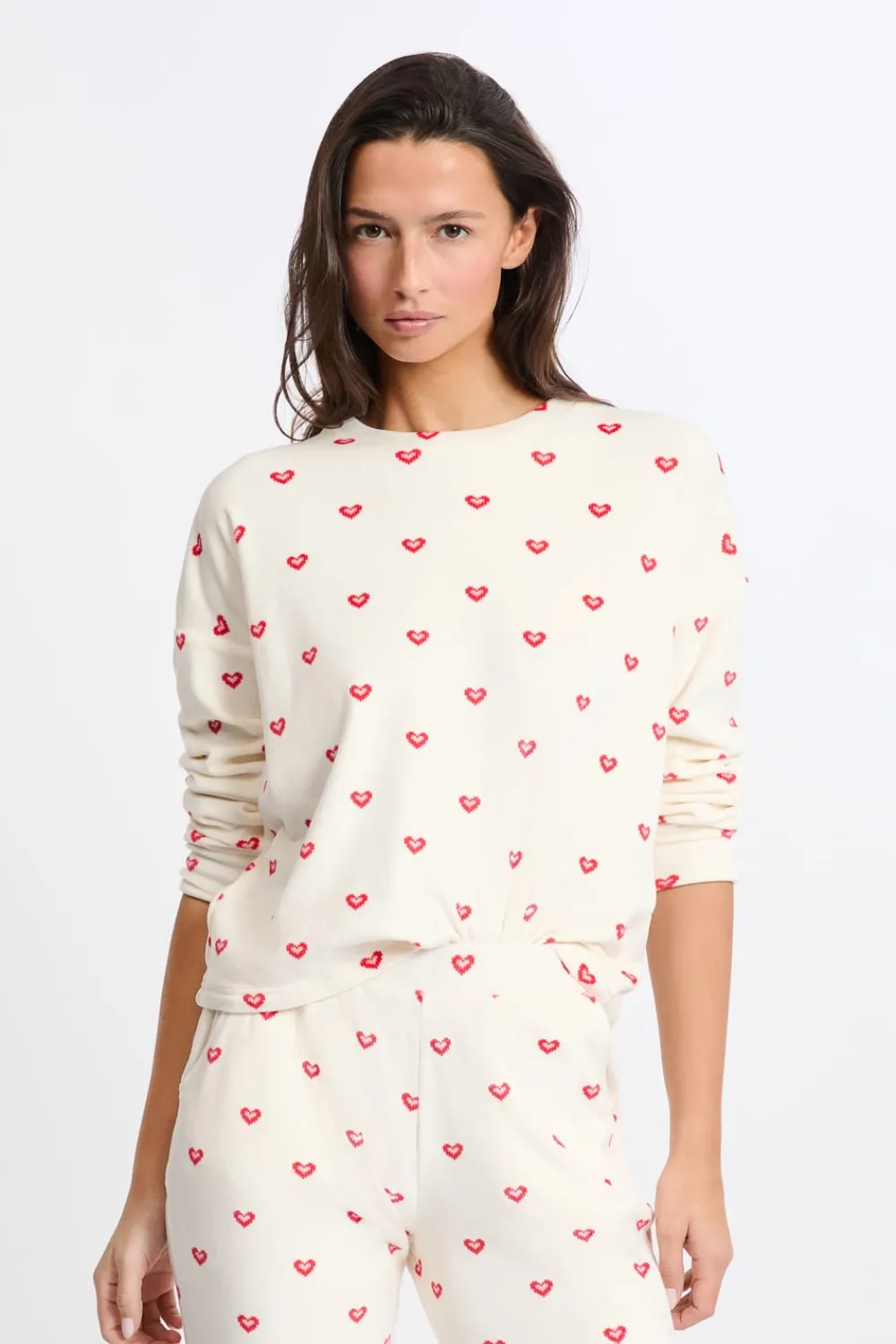 Hot ETAM Pijama de 2 piezas con estampado de corazones CRUDO