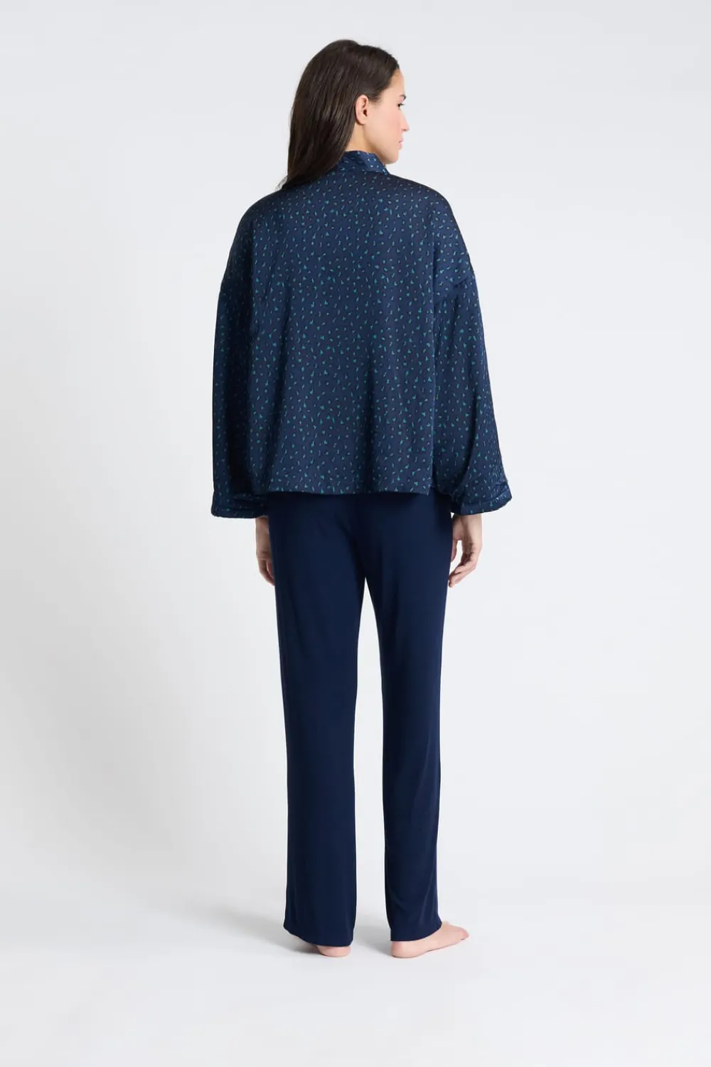 Best ETAM Pijama de tres piezas de satén AZUL OSCURO