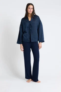 Best ETAM Pijama de tres piezas de satén AZUL OSCURO
