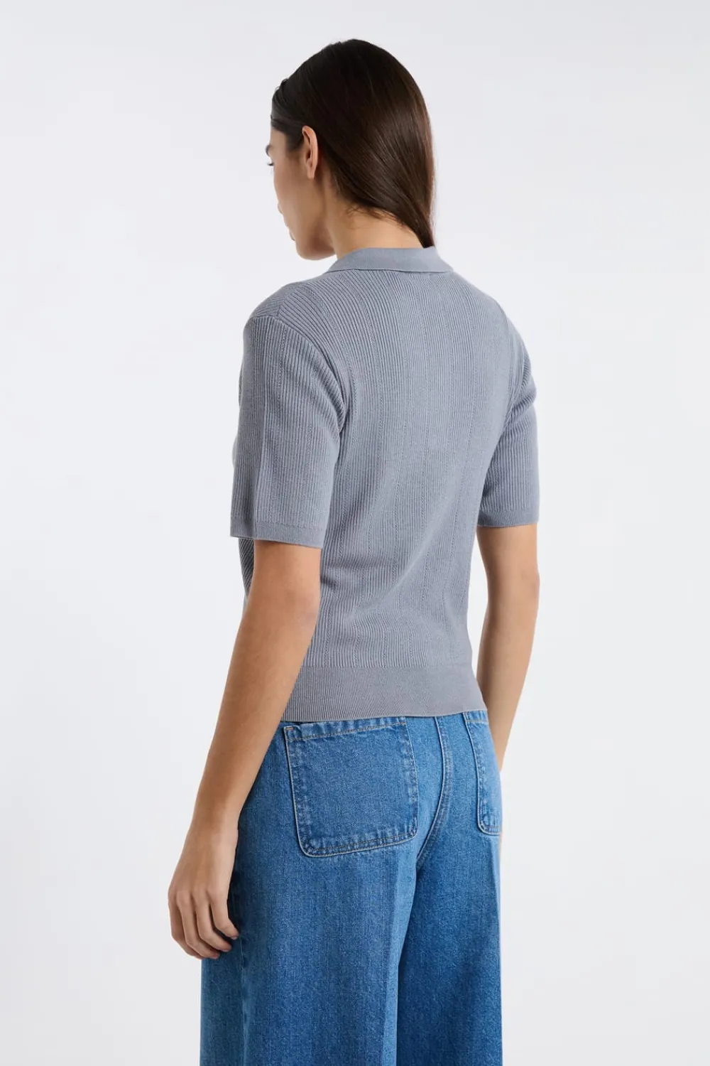 ETAM Polo de manga corta de punto fino GRIS
