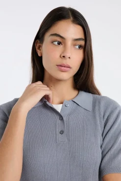 ETAM Polo de manga corta de punto fino GRIS