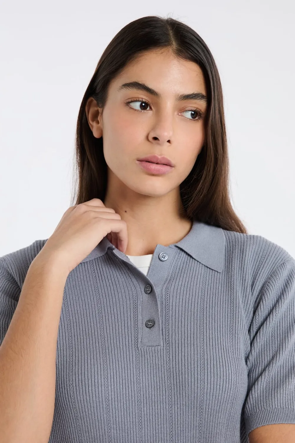 ETAM Polo de manga corta de punto fino GRIS
