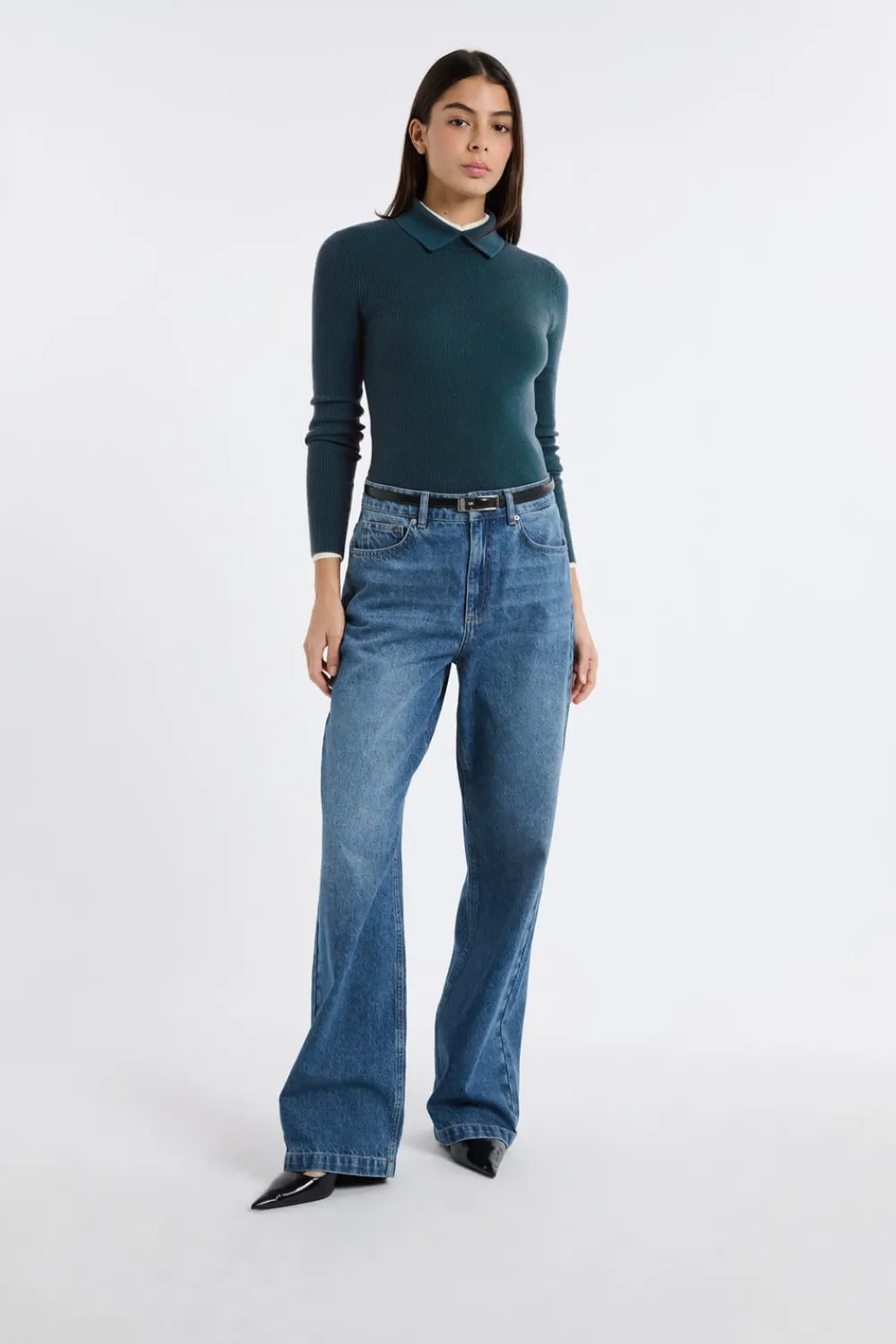 Sale ETAM Polo de manga larga VERDE PATO