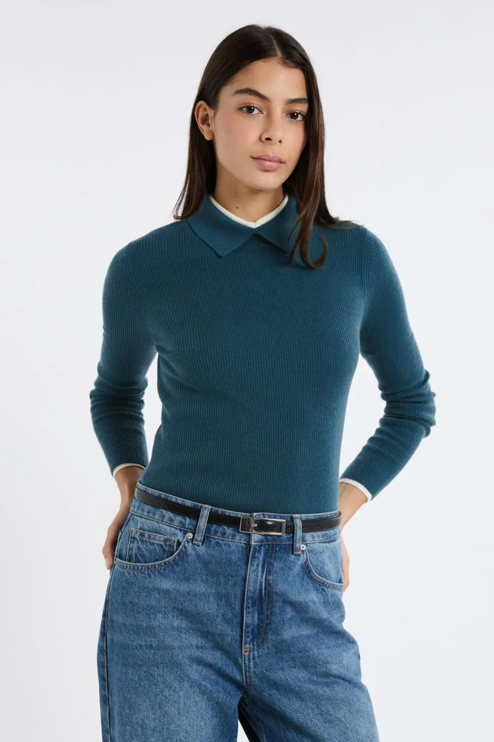 Sale ETAM Polo de manga larga VERDE PATO