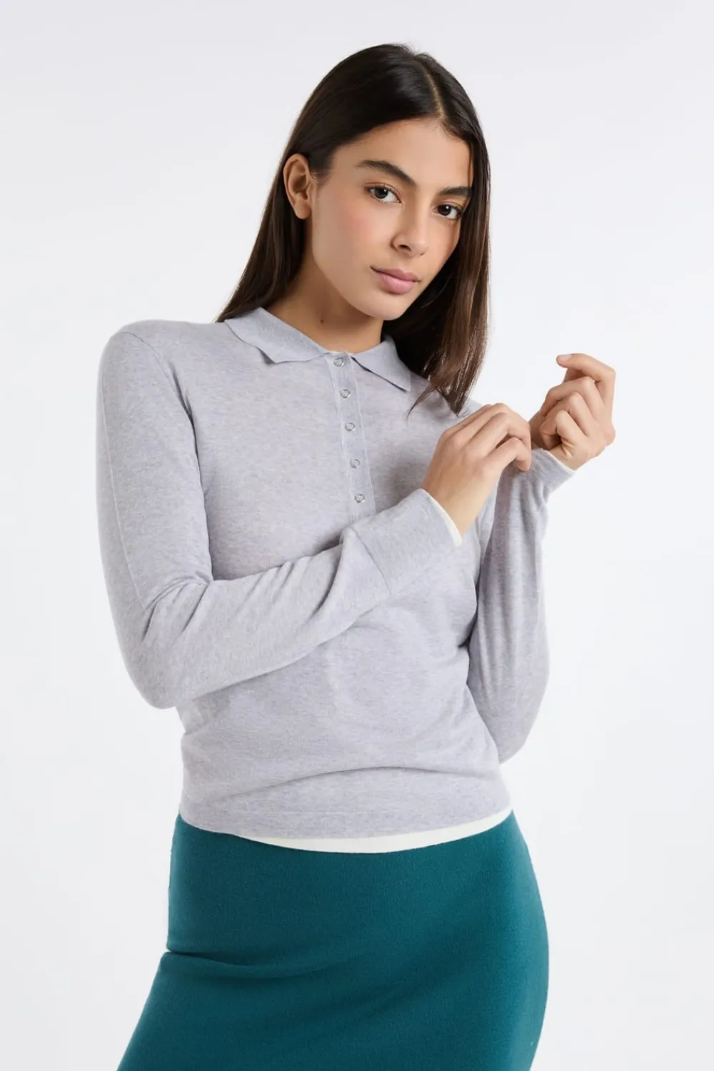 New ETAM Polo de manga larga de lana GRIS CLARO