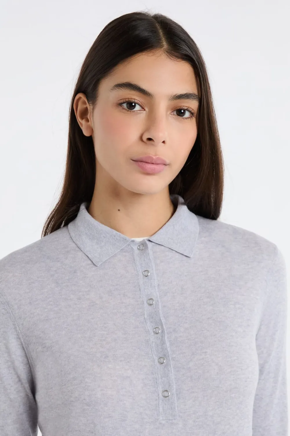 New ETAM Polo de manga larga de lana GRIS CLARO