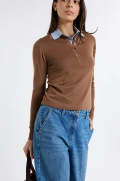 New ETAM Polo de manga larga de lana CHOCOLATE