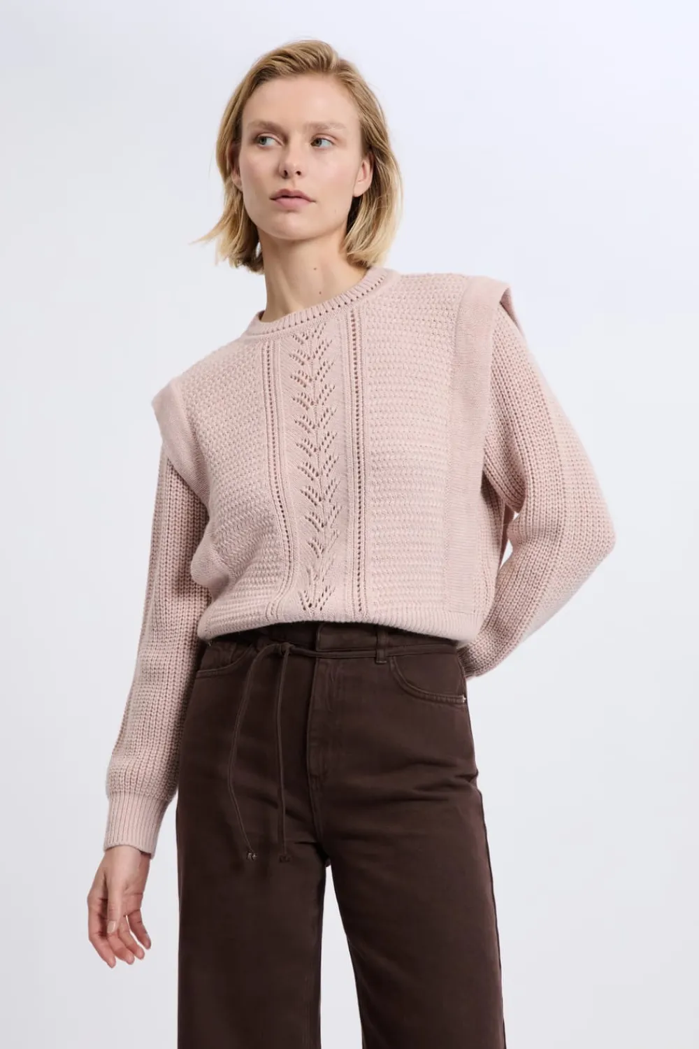Outlet ETAM Pull à épaulettes avec laine ROSE CLAIR