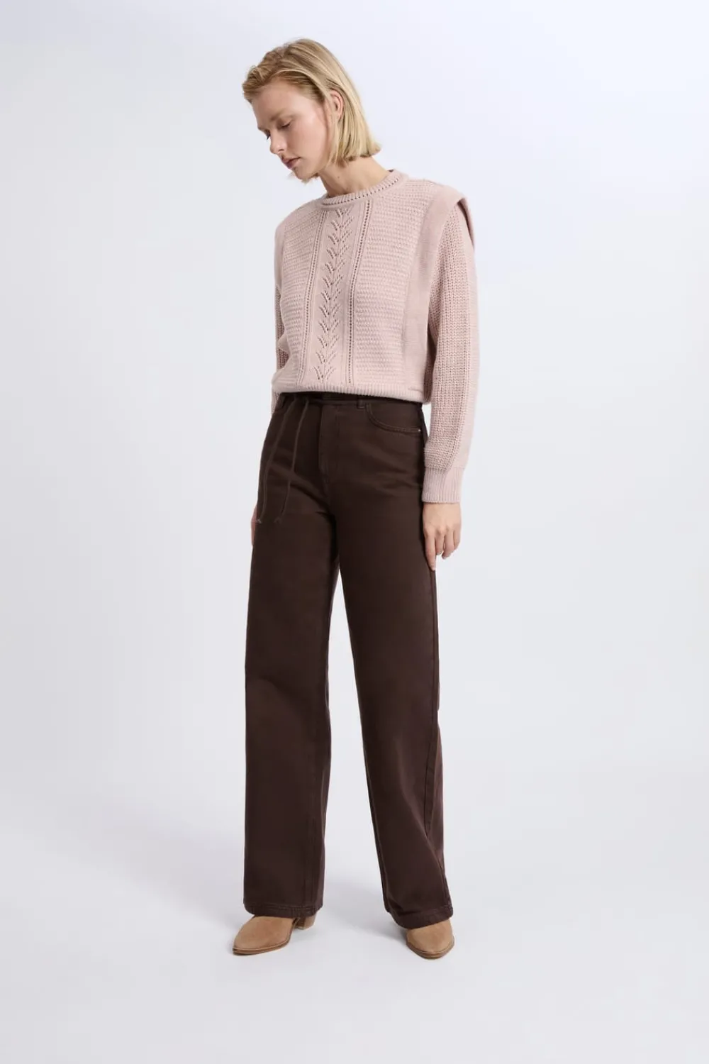 Outlet ETAM Pull à épaulettes avec laine ROSE CLAIR