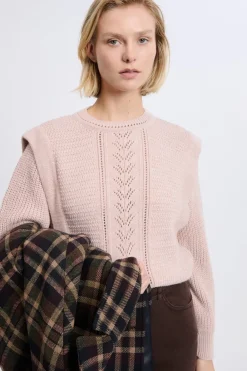 Outlet ETAM Pull à épaulettes avec laine ROSE CLAIR