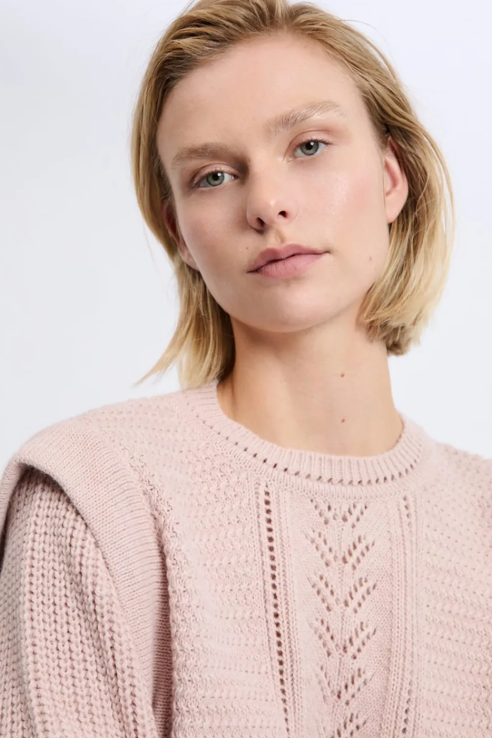 Outlet ETAM Pull à épaulettes avec laine ROSE CLAIR