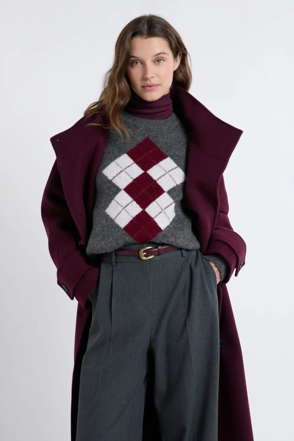 Best ETAM Pull col rond à motifs GRIS CLAIR
