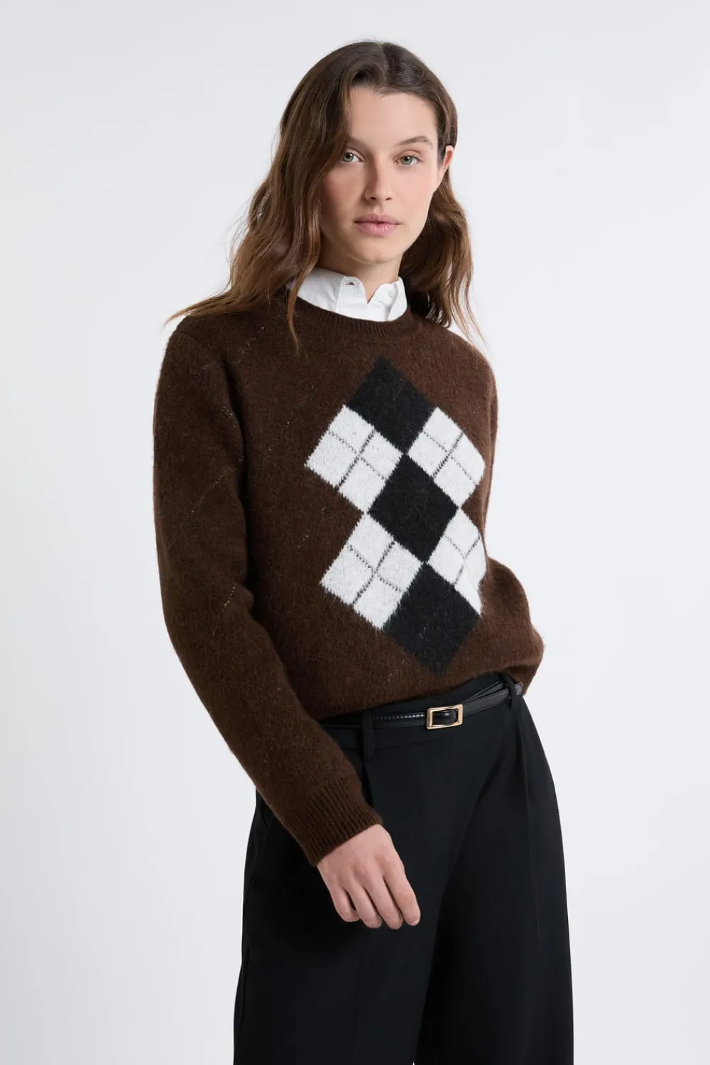 Sale ETAM Pull col rond à motifs CHOCOLAT