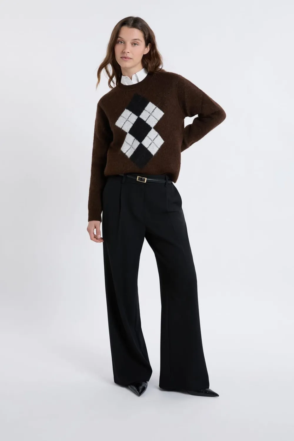 Sale ETAM Pull col rond à motifs CHOCOLAT