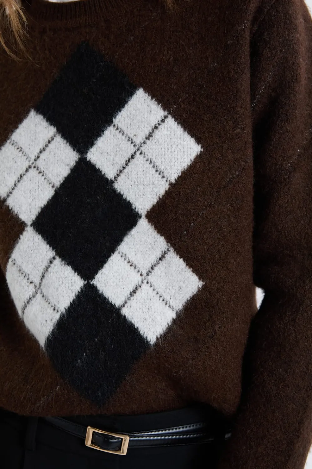 Sale ETAM Pull col rond à motifs CHOCOLAT