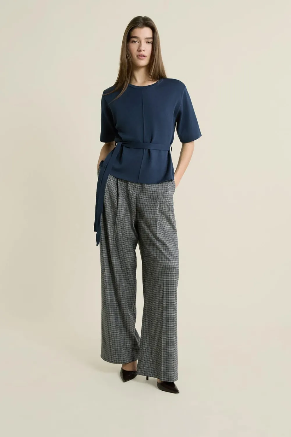 Discount ETAM Pull manches courtes ceinturée ENCRE