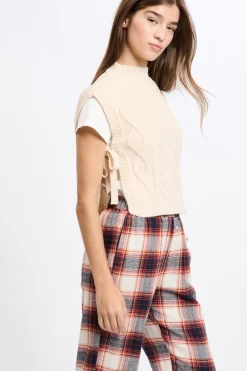Sale ETAM Pull sans manches à nouer ECRU